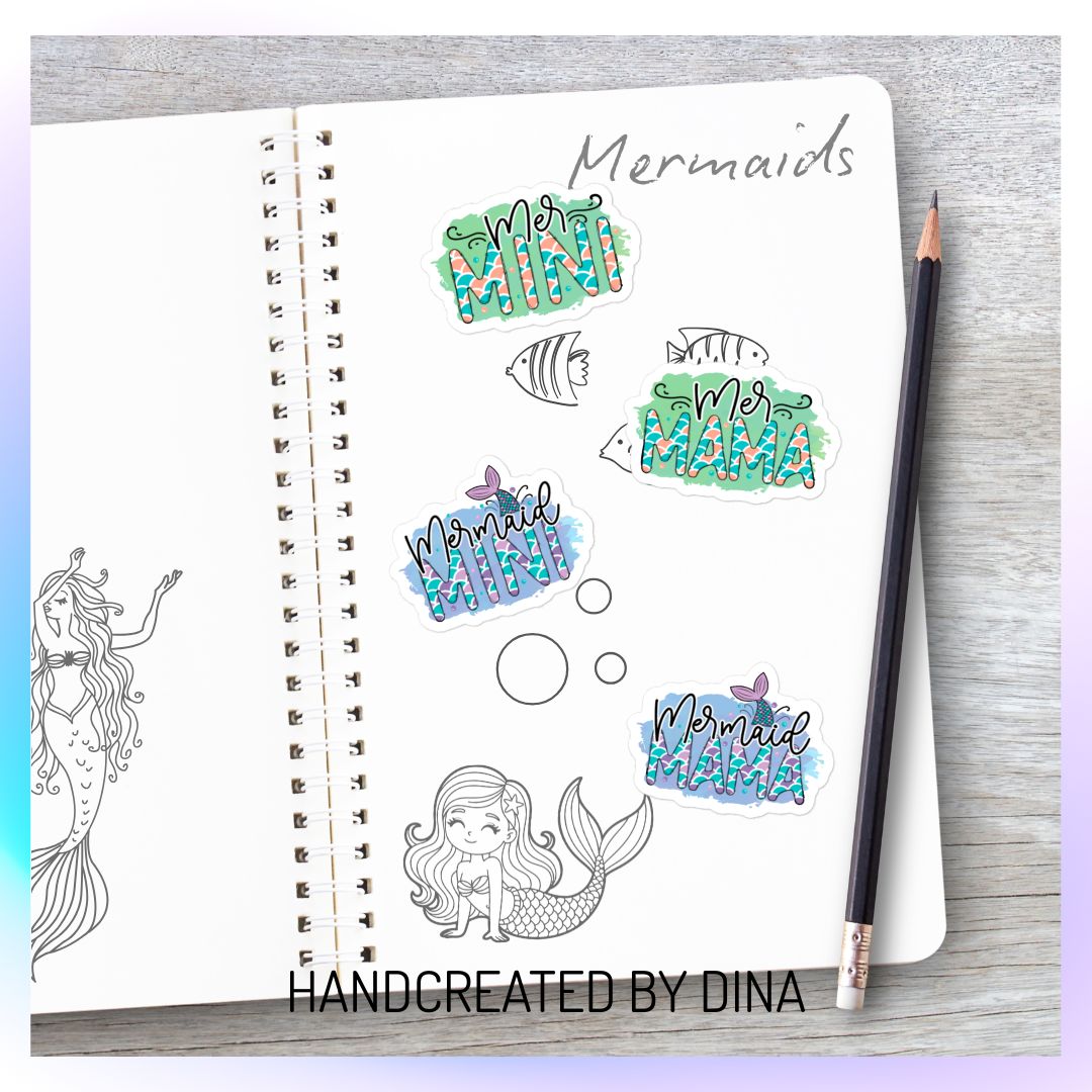 Mini Mermaid Kiss Cut Stickers, Bubble Free Vinyl Stickers Perfect for Kids Drink Bottles