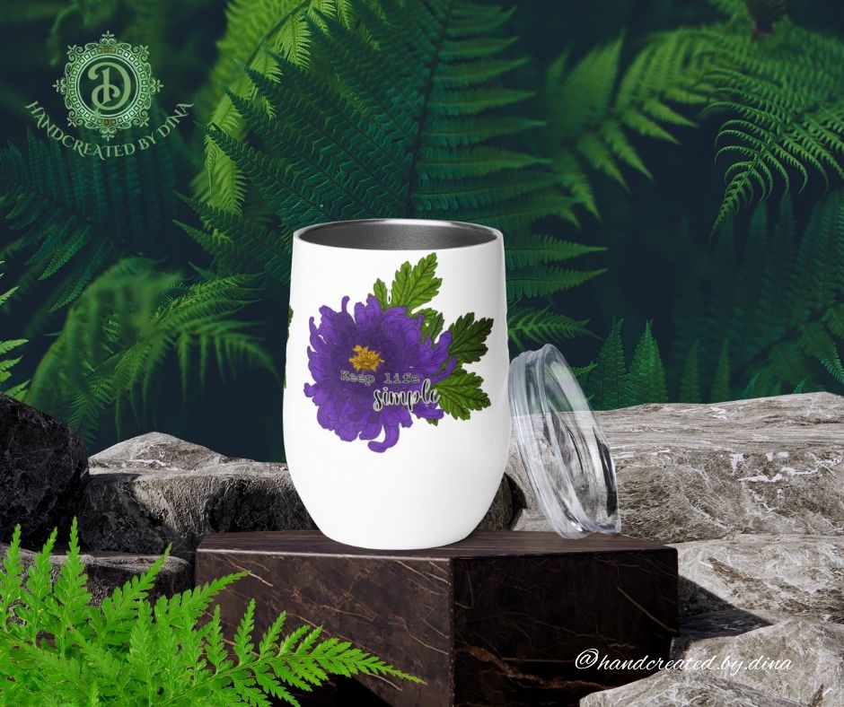 Chrysanthemum Wine Tumbler, Camping Wine Mug, Insulated Wine Cup, Portable Wine Tumbler, Stainless Steel Glass, Wine Gifts