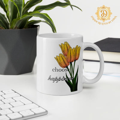 Tulip White Glossy Mug, Modern Ceramic Cup for Everyday Use, Best Gift for Tea Aficionados or Personalised Presents
