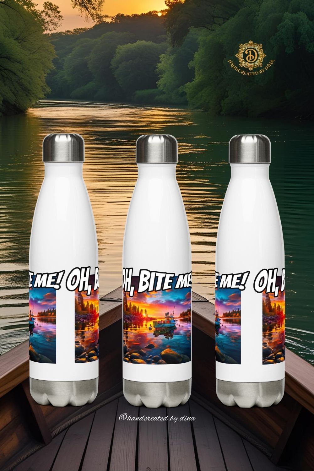Oh Bite Me Stainless Steel Water Bottle, Durable Insulated Drink Container for Sports and Travel, Ideal Gift for Fishing Enthusiasts