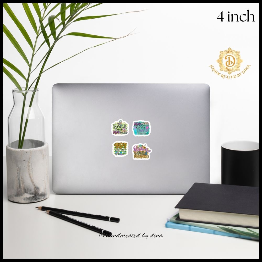 Beach Please Durable Vinyl Stickers, Mermaid Kiss Cut Stickers Great for Laptops
