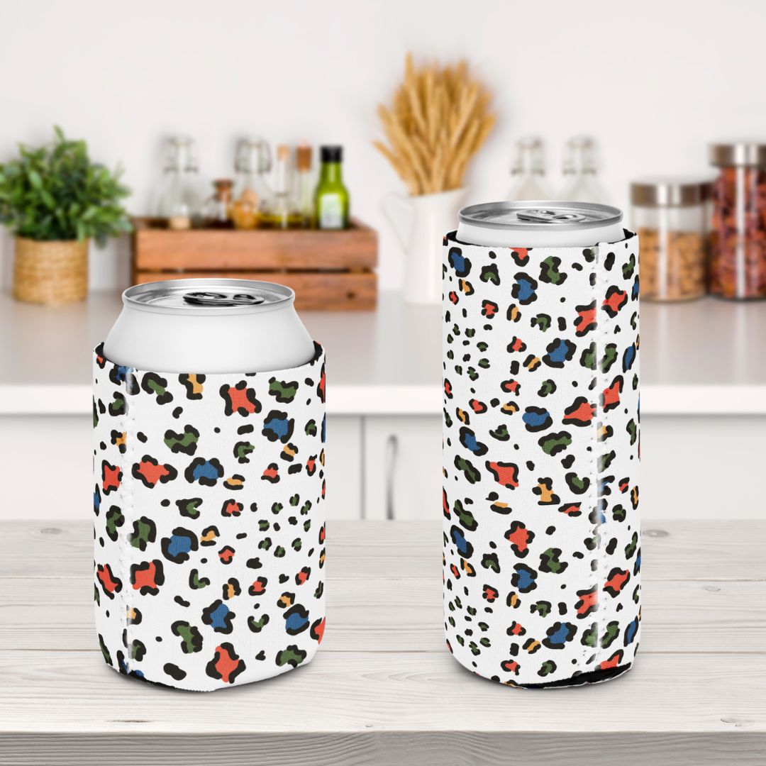 Leopard Print Can Cooler Sleeve, Stylish Beverage Holder for BBQs and Parties, Great Gift Idea for Friends and Family