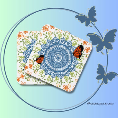 Mandala Cork-Back Coaster Set, Eco-Friendly Natural Wood Drink Coasters for Home Bar Decor, Perfect Housewarming Gift