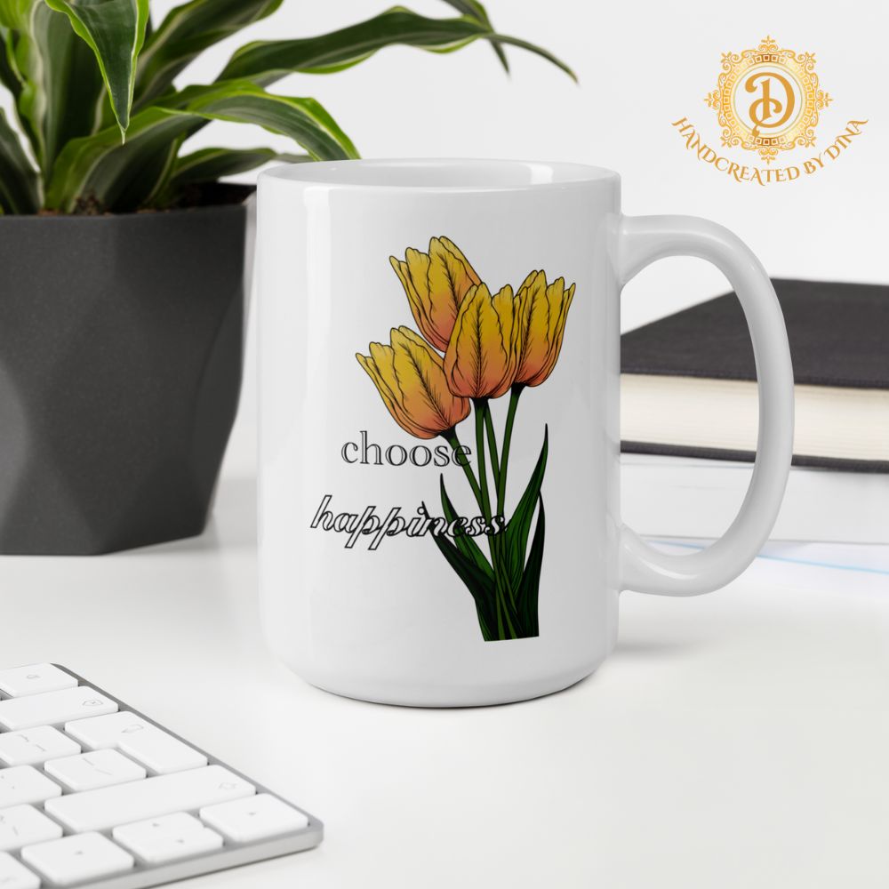 Tulip White Glossy Mug, Modern Ceramic Cup for Everyday Use, Best Gift for Tea Aficionados or Personalised Presents