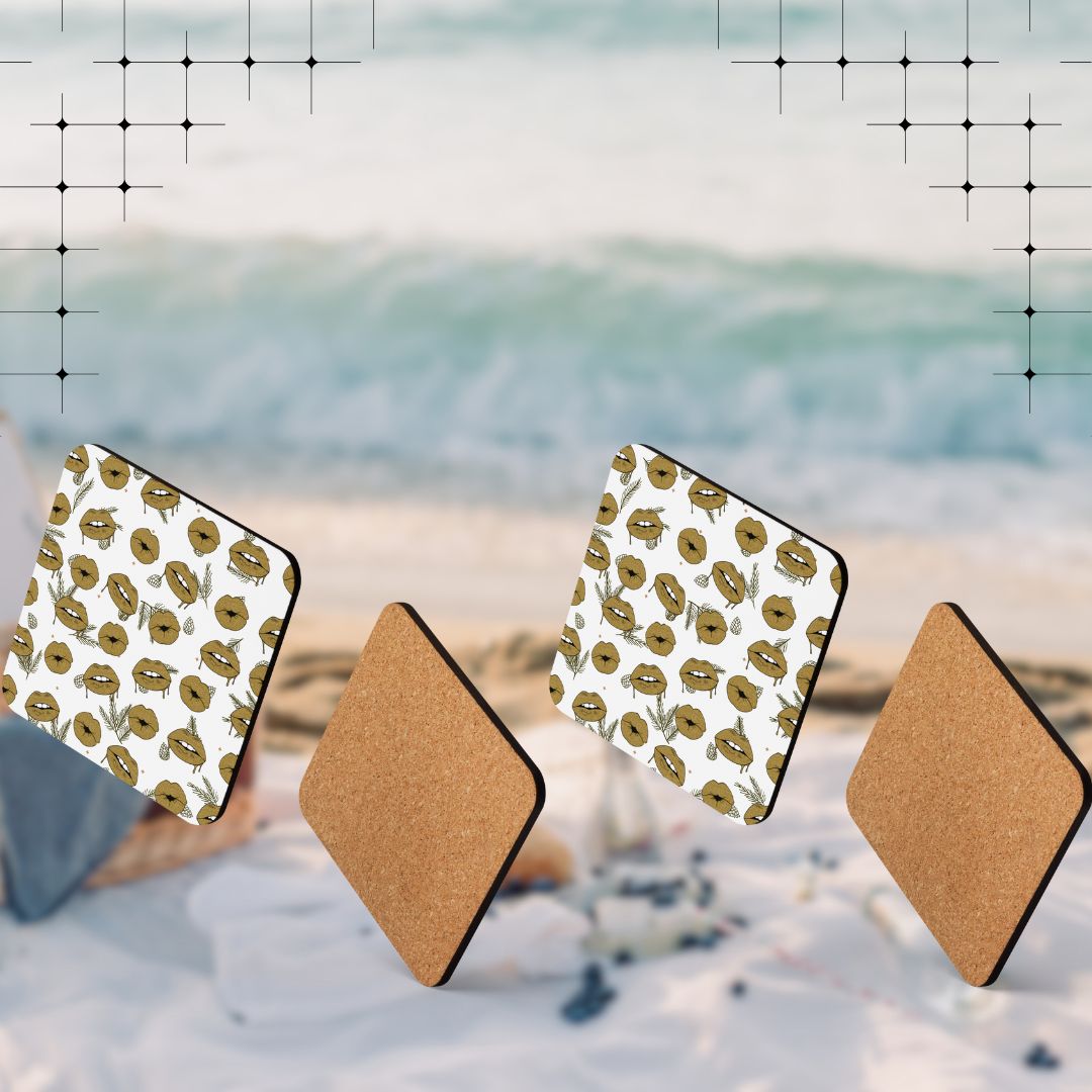 Lips Cork-back Coaster, Beverage Coaster, Coffee Coaster, Bar Decor, Sustainable Coaster, Drink Accessory, Gift for Hostess