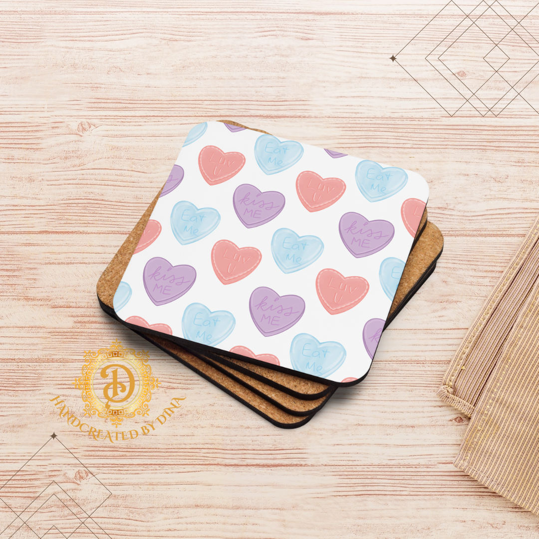 Candy Cork-Back Coaster, Coffee Coaster, Durable Coaster, Desk Accessory, Dining Decor, New Home Gift