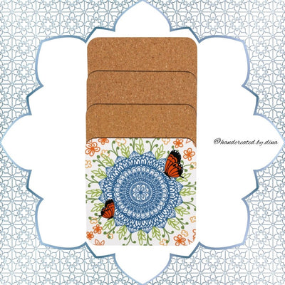 Mandala Cork-Back Coaster Set, Eco-Friendly Natural Wood Drink Coasters for Home Bar Decor, Perfect Housewarming Gift