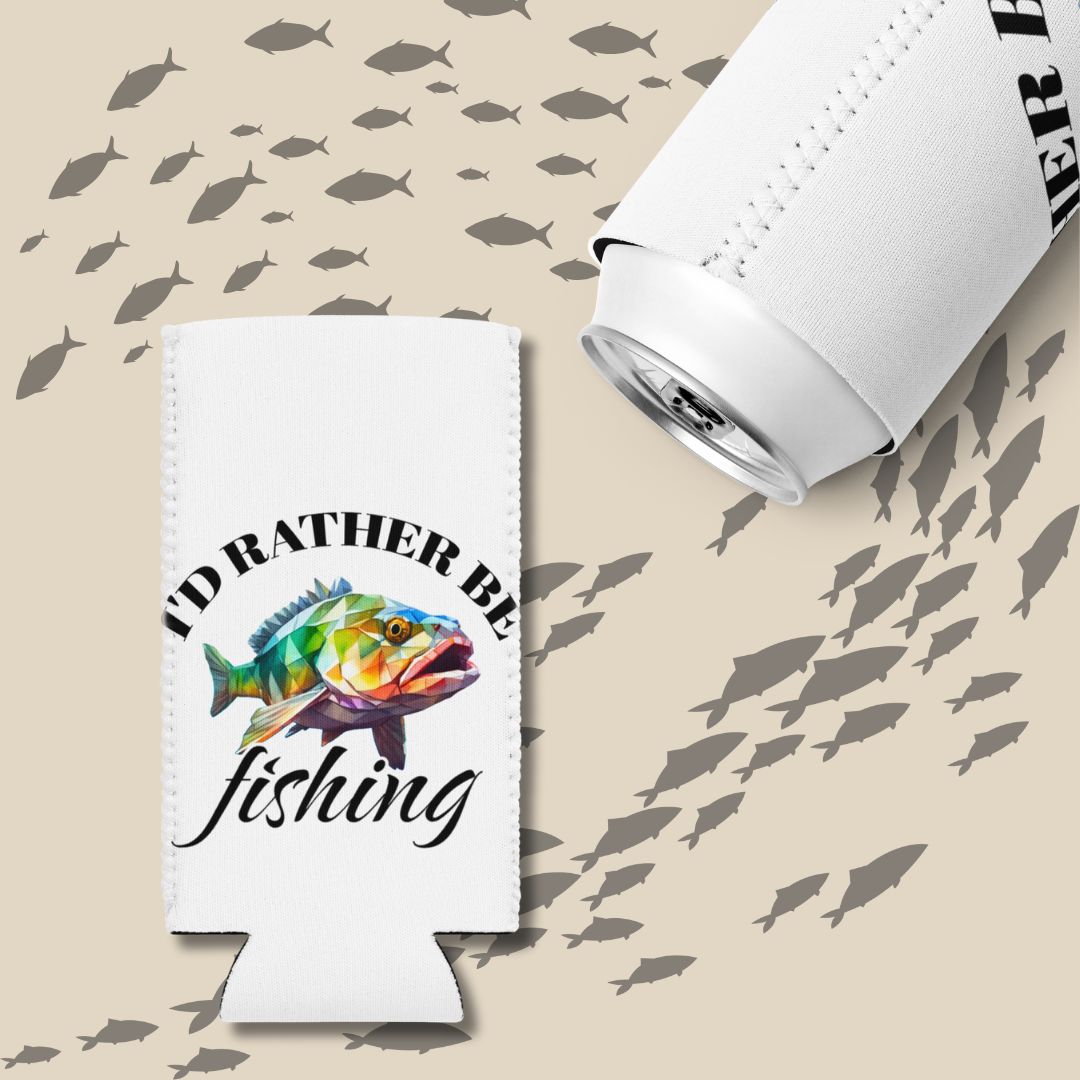 Fishing Can Cooler, Insulated Beer Holder, Slim Line Beverage Cooler Perfect For Her, Great For Him