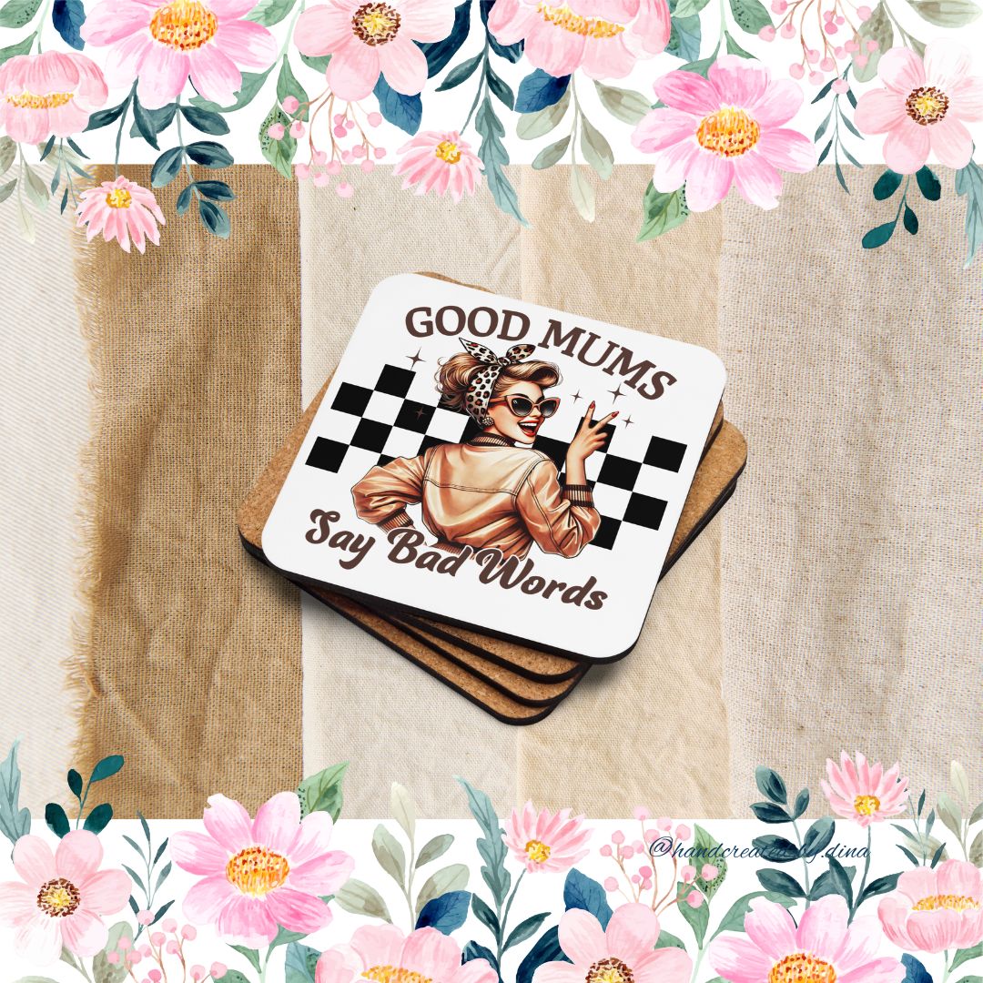 Good Mum Cork-back coaster set with Girl Print, Perfect Drink Coaster, Eco-Friendly Durable Coaster, Drink Accessory, Table Drink Protector