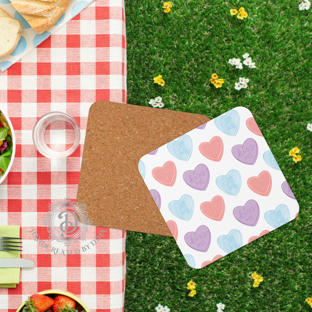 Candy Cork-Back Coaster, Coffee Coaster, Durable Coaster, Desk Accessory, Dining Decor, New Home Gift