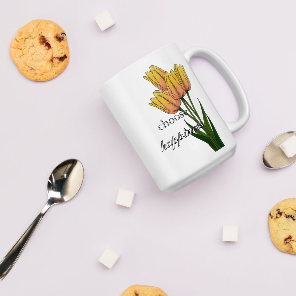 Tulip White Glossy Mug, Modern Ceramic Cup for Everyday Use, Best Gift for Tea Aficionados or Personalised Presents