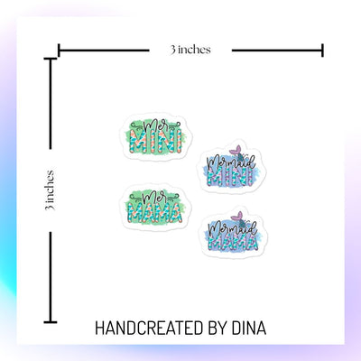 Mini Mermaid Kiss Cut Stickers, Bubble Free Vinyl Stickers Perfect for Kids Drink Bottles