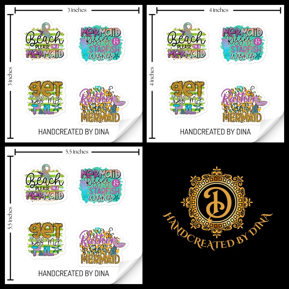 Beach Please Durable Vinyl Stickers, Mermaid Kiss Cut Stickers Great for Laptops