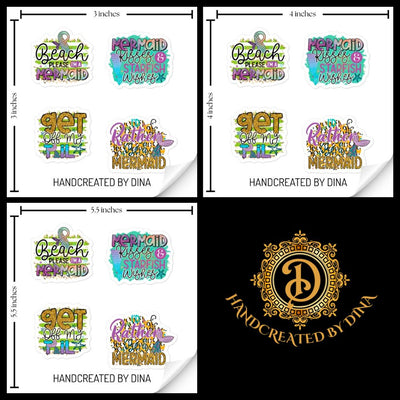 Beach Please Durable Vinyl Stickers, Mermaid Kiss Cut Stickers Great for Laptops