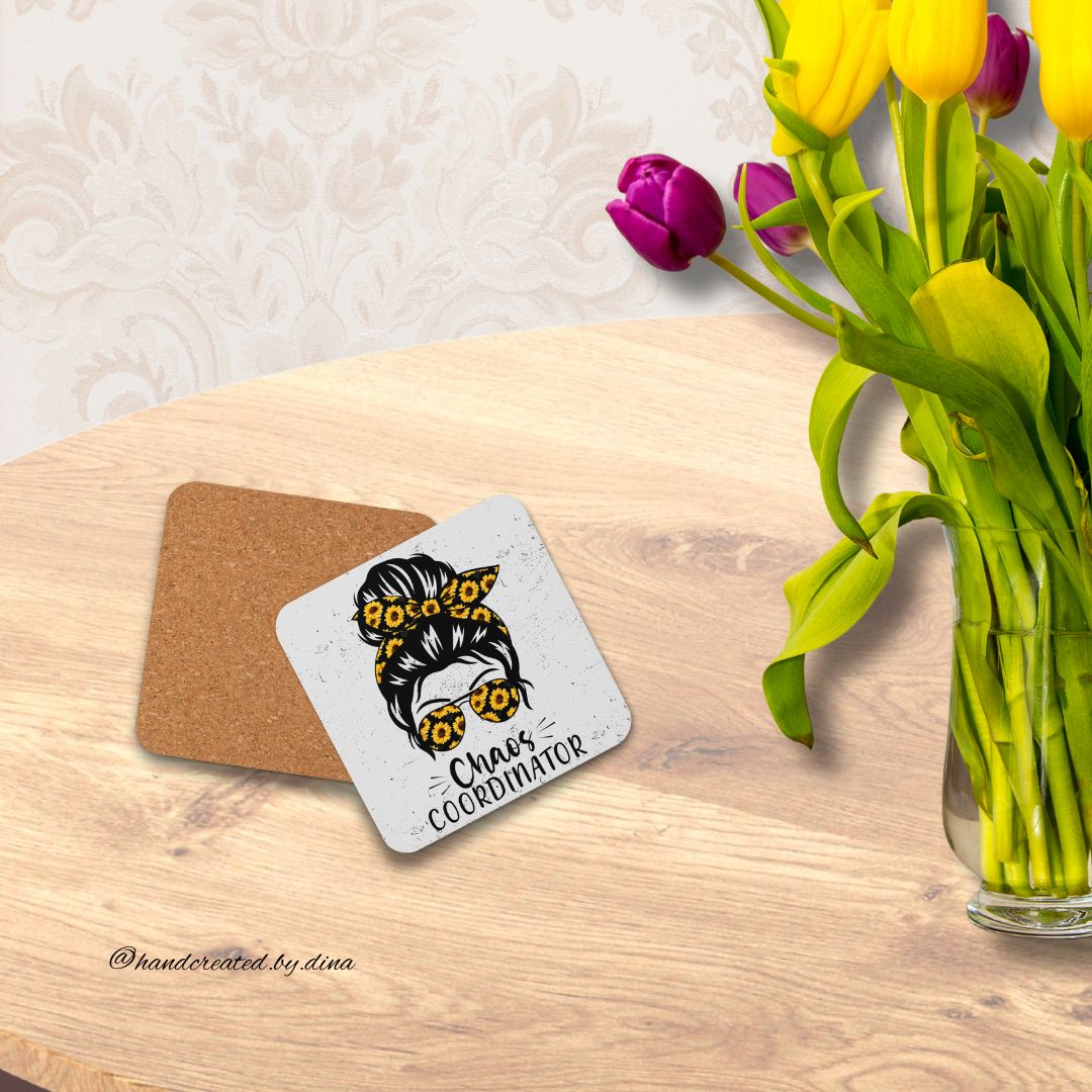 Cork-back coaster set with Girl Print, Perfect Drink Coaster, Eco-Friendly Durable Coaster, Drink Accessory, Table Drink Protector