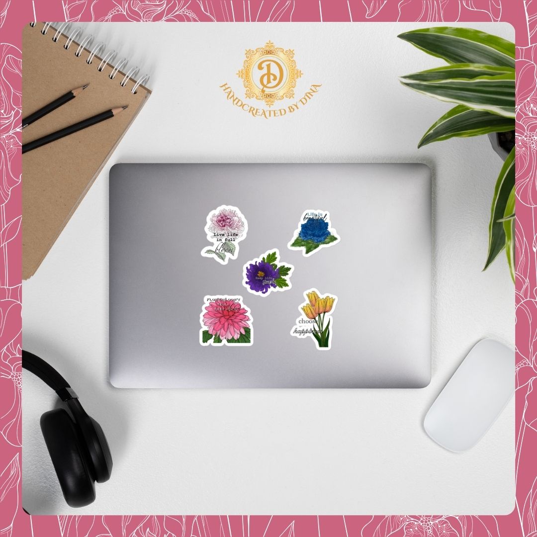 Bubble-Free Floral Stickers, Customisable Waterproof Labels for Scrapbooking and Crafting, Unique Gift for Art Lovers