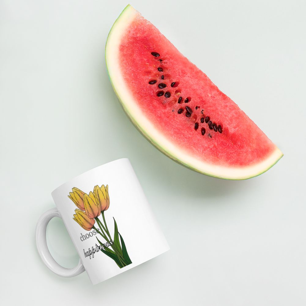 Tulip White Glossy Mug, Modern Ceramic Cup for Everyday Use, Best Gift for Tea Aficionados or Personalised Presents