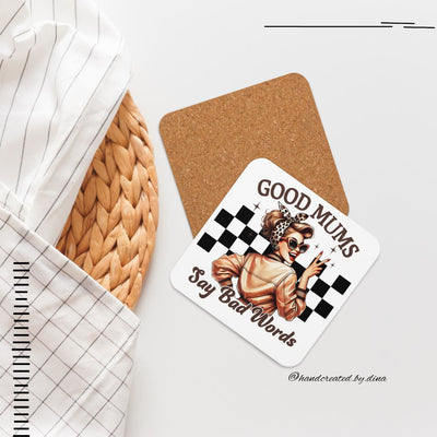 Good Mum Cork-back coaster set with Girl Print, Perfect Drink Coaster, Eco-Friendly Durable Coaster, Drink Accessory, Table Drink Protector