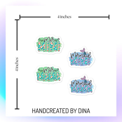 Mini Mermaid Kiss Cut Stickers, Bubble Free Vinyl Stickers Perfect for Kids Drink Bottles