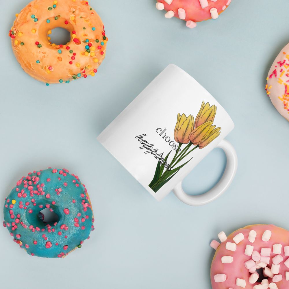 Tulip White Glossy Mug, Modern Ceramic Cup for Everyday Use, Best Gift for Tea Aficionados or Personalised Presents