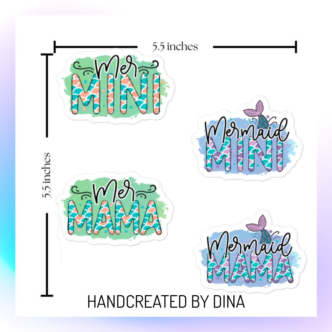 Mini Mermaid Kiss Cut Stickers, Bubble Free Vinyl Stickers Perfect for Kids Drink Bottles