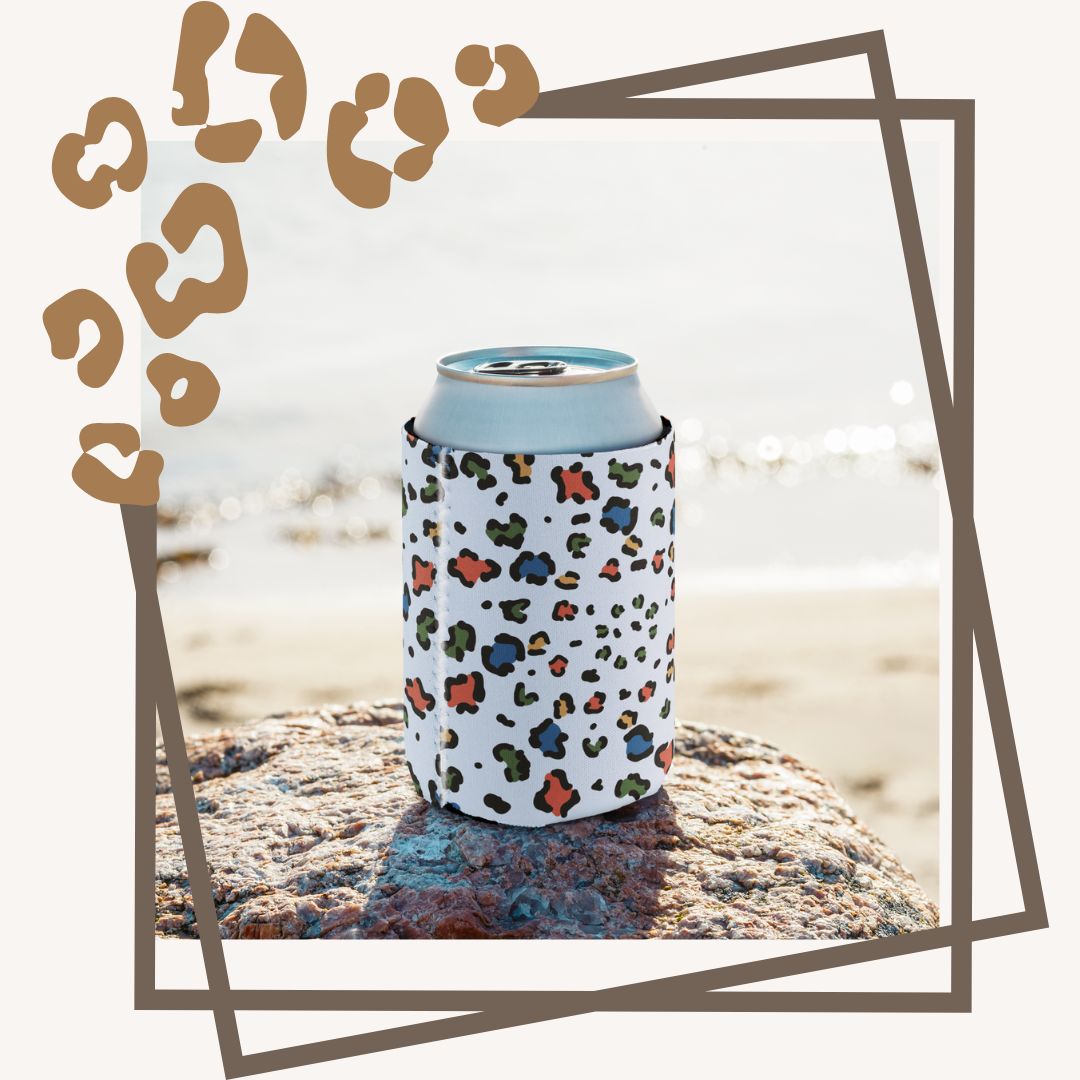 Leopard Print Can Cooler Sleeve, Stylish Beverage Holder for BBQs and Parties, Great Gift Idea for Friends and Family