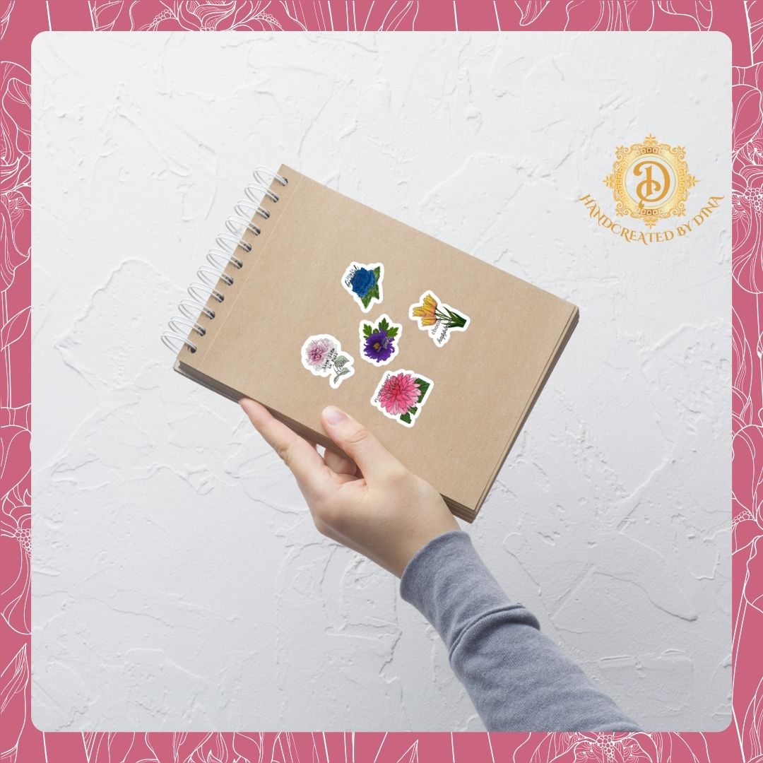 Bubble-Free Floral Stickers, Customisable Waterproof Labels for Scrapbooking and Crafting, Unique Gift for Art Lovers
