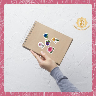 Bubble-Free Floral Stickers, Customisable Waterproof Labels for Scrapbooking and Crafting, Unique Gift for Art Lovers