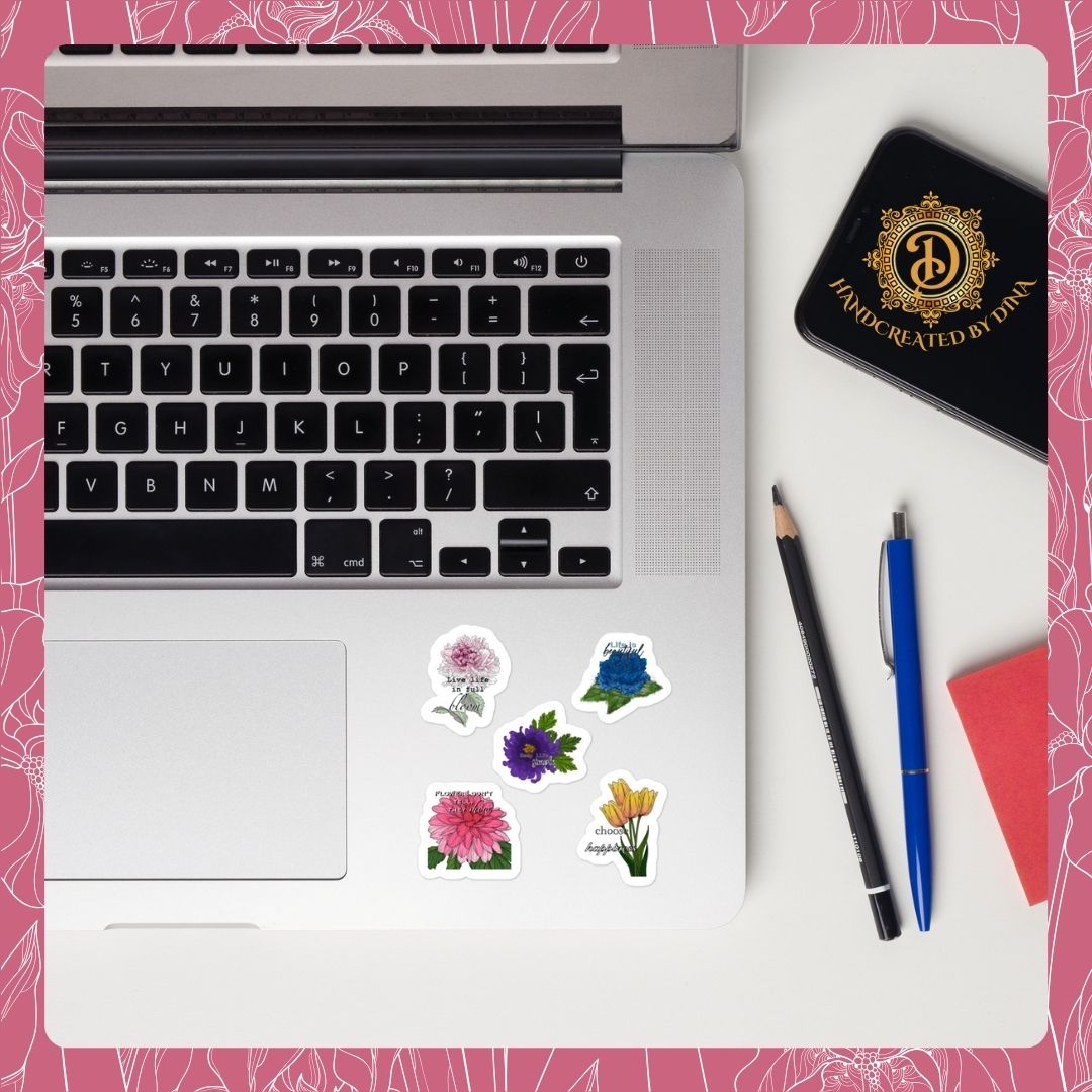 Bubble-Free Floral Stickers, Customisable Waterproof Labels for Scrapbooking and Crafting, Unique Gift for Art Lovers