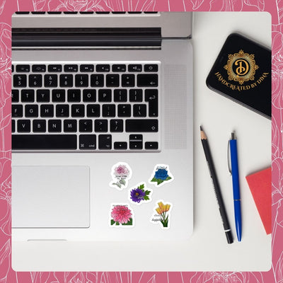 Bubble-Free Floral Stickers, Customisable Waterproof Labels for Scrapbooking and Crafting, Unique Gift for Art Lovers