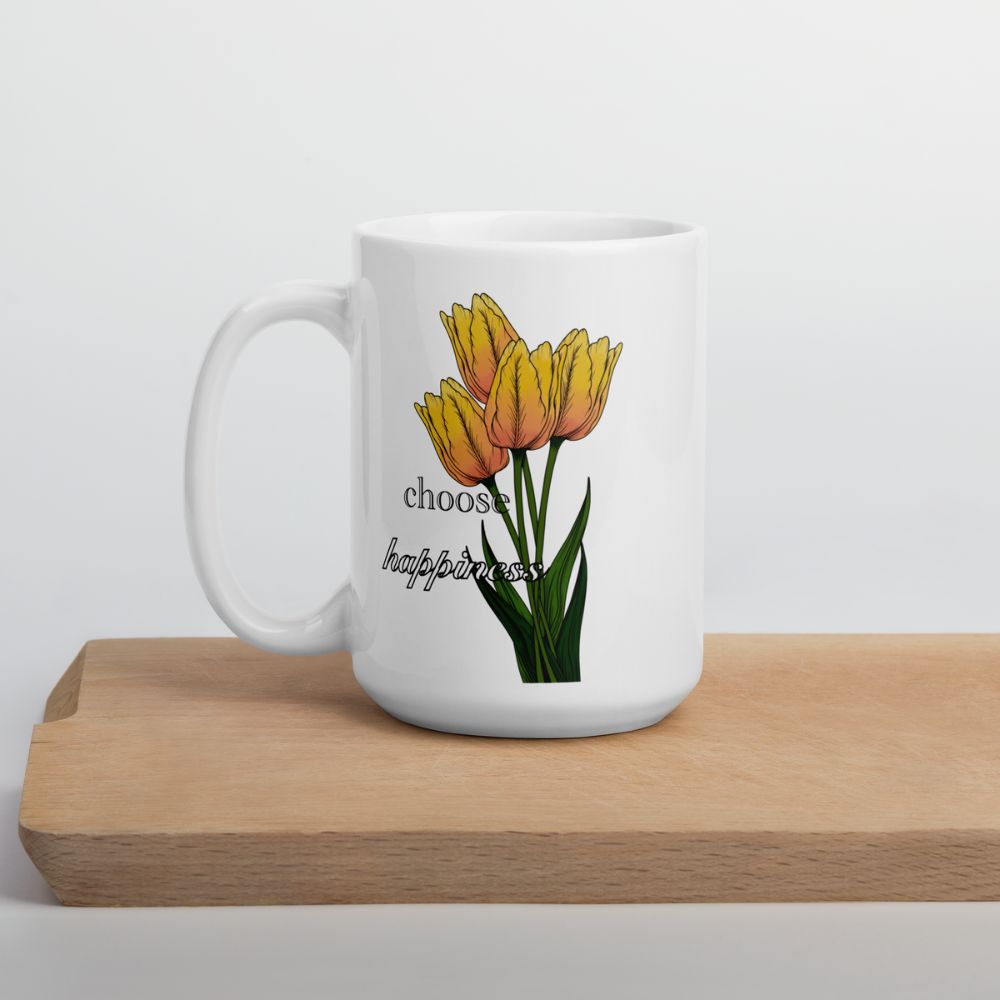 Tulip White Glossy Mug, Modern Ceramic Cup for Everyday Use, Best Gift for Tea Aficionados or Personalised Presents