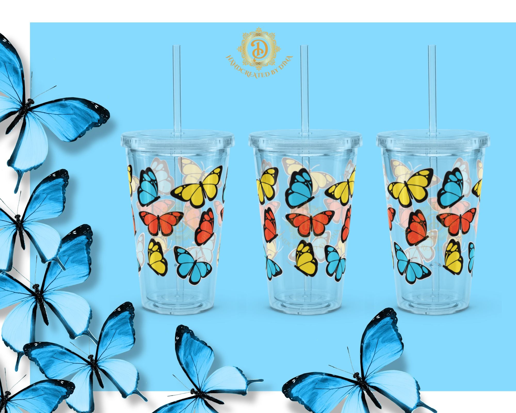 Clear Plastic Butterfly Tumbler, Sleek Reusable Cup for Everyday Beverages, Ideal Eco-Conscious Gift for Family and Friends