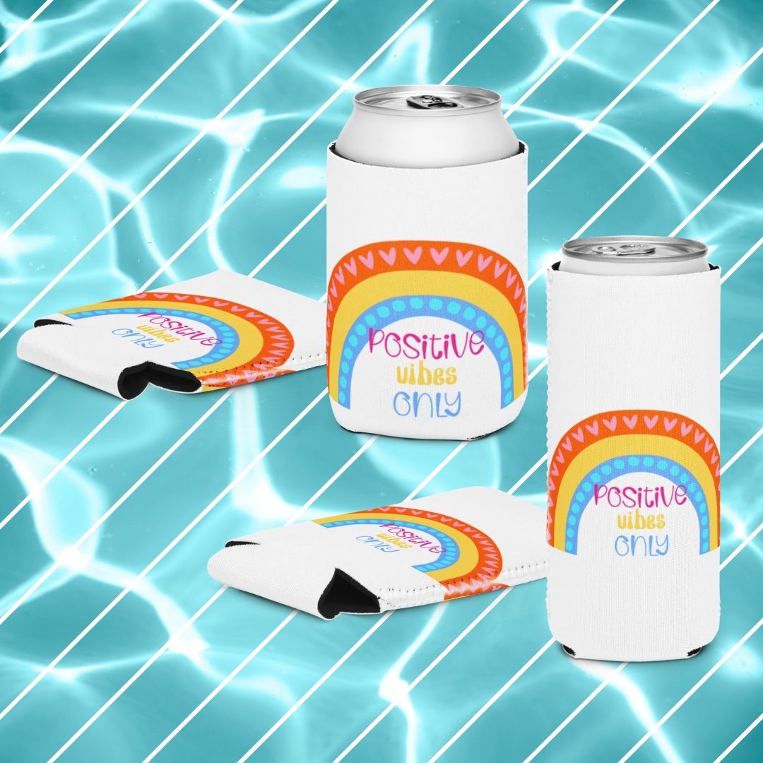 Positive Rainbow Drink Can Cooler, Insulated Can Holder, Beer Sleeve, Beverage Koozie, Picnic Accessory, Tailgate Drink Holder, Summer Essential