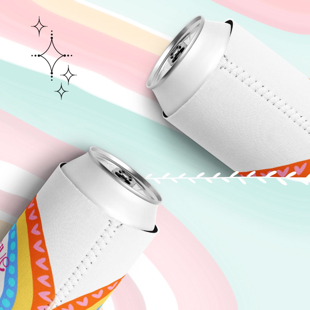 Positive Rainbow Drink Can Cooler, Insulated Can Holder, Beer Sleeve, Beverage Koozie, Picnic Accessory, Tailgate Drink Holder, Summer Essential