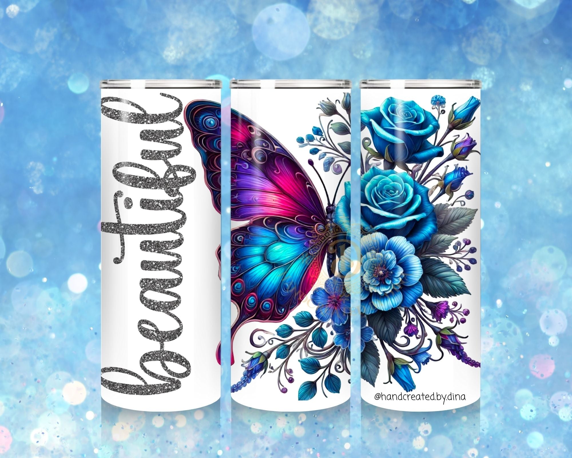 Floralfly (Blue) Stainless Steel Tumbler, Durable Water Bottle for Everyday Hydration, Unique Gift Idea for Outdoor Adventurers