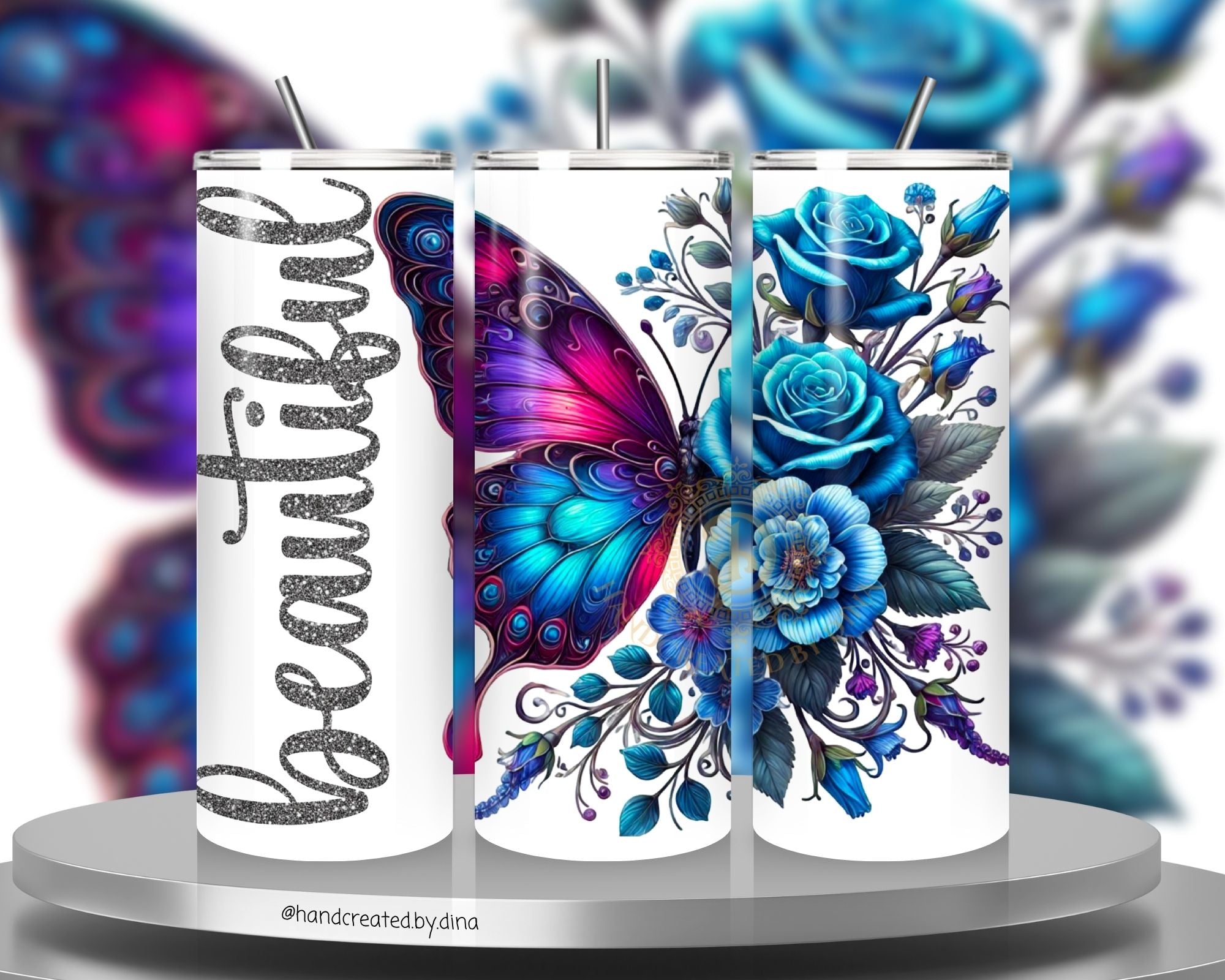 Floralfly (Blue) Stainless Steel Tumbler, Durable Water Bottle for Everyday Hydration, Unique Gift Idea for Outdoor Adventurers