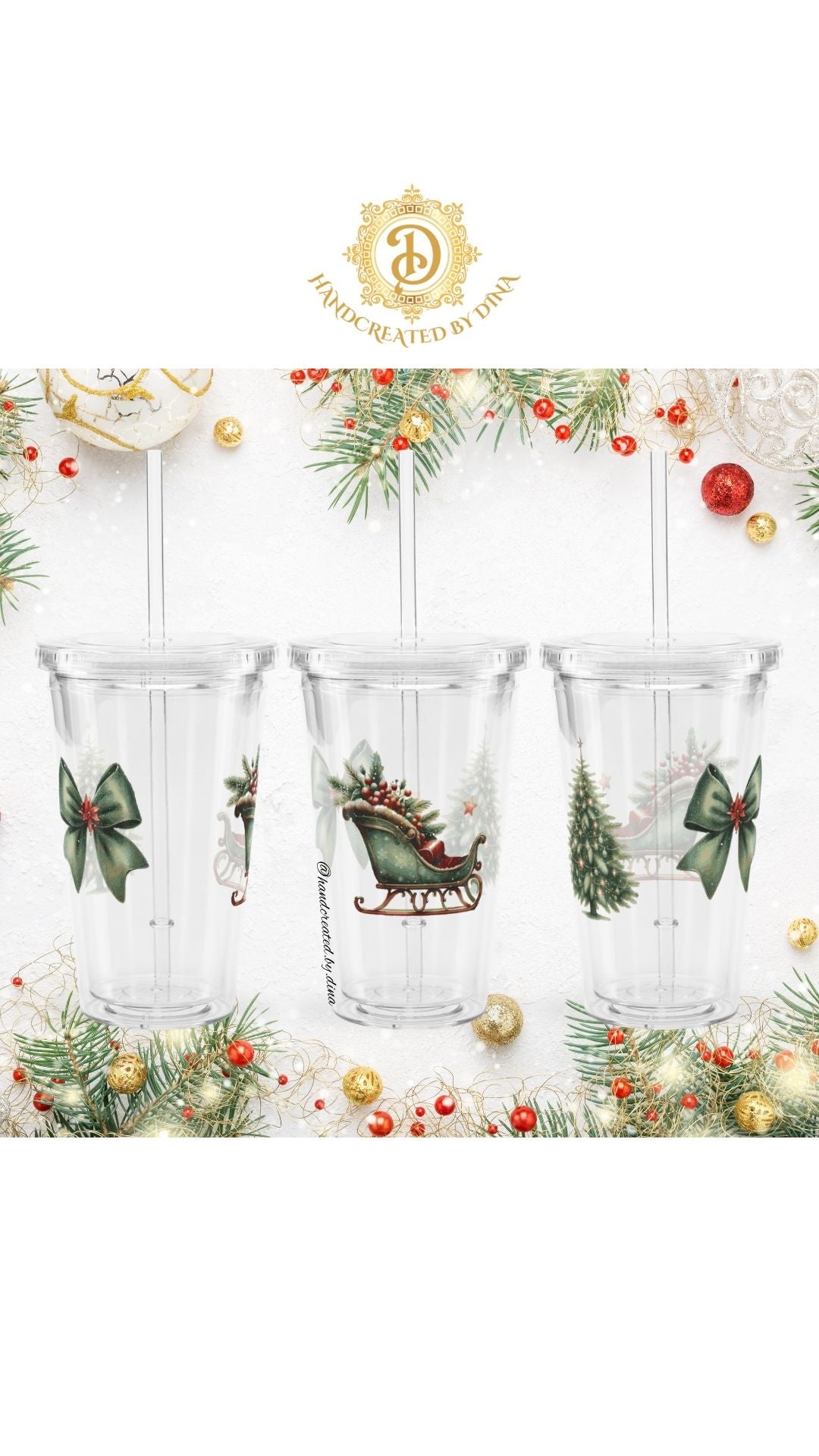 Clear Christmas Print Plastic Tumbler, RE-Usable Drink Cup