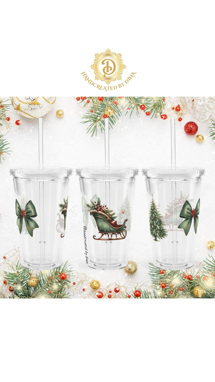 Clear Christmas Print Plastic Tumbler, RE-Usable Drink Cup