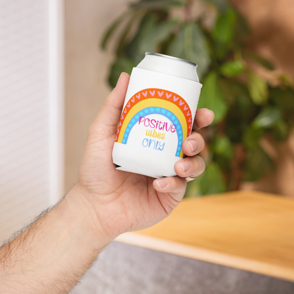 Positive Rainbow Drink Can Cooler, Insulated Can Holder, Beer Sleeve, Beverage Koozie, Picnic Accessory, Tailgate Drink Holder, Summer Essential