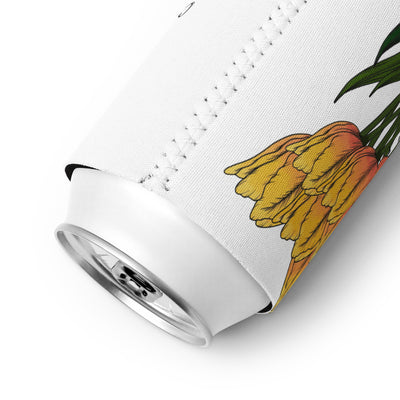 White can cooler with yellow flower design on a white background