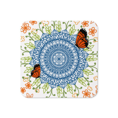 Mandala Cork-Back Coaster Set, Eco-Friendly Natural Wood Drink Coasters for Home Bar Decor, Perfect Housewarming Gift