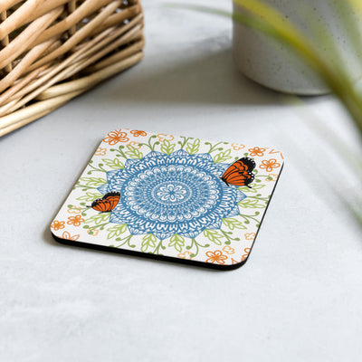 Mandala Cork-Back Coaster Set, Eco-Friendly Natural Wood Drink Coasters for Home Bar Decor, Perfect Housewarming Gift