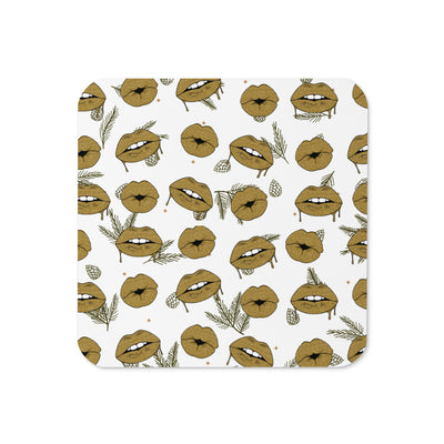 Lips Cork-back Coaster, Beverage Coaster, Coffee Coaster, Bar Decor, Sustainable Coaster, Drink Accessory, Gift for Hostess