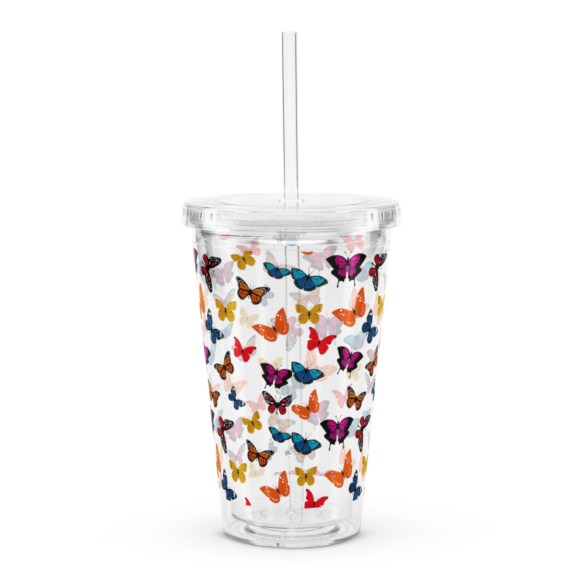 BPA-Free Clear Butterfly Tumbler, Plastic Drink Cup, Reusable Travel Tumbler, Eco-Friendly Cup, Gift for Him, Drinkware