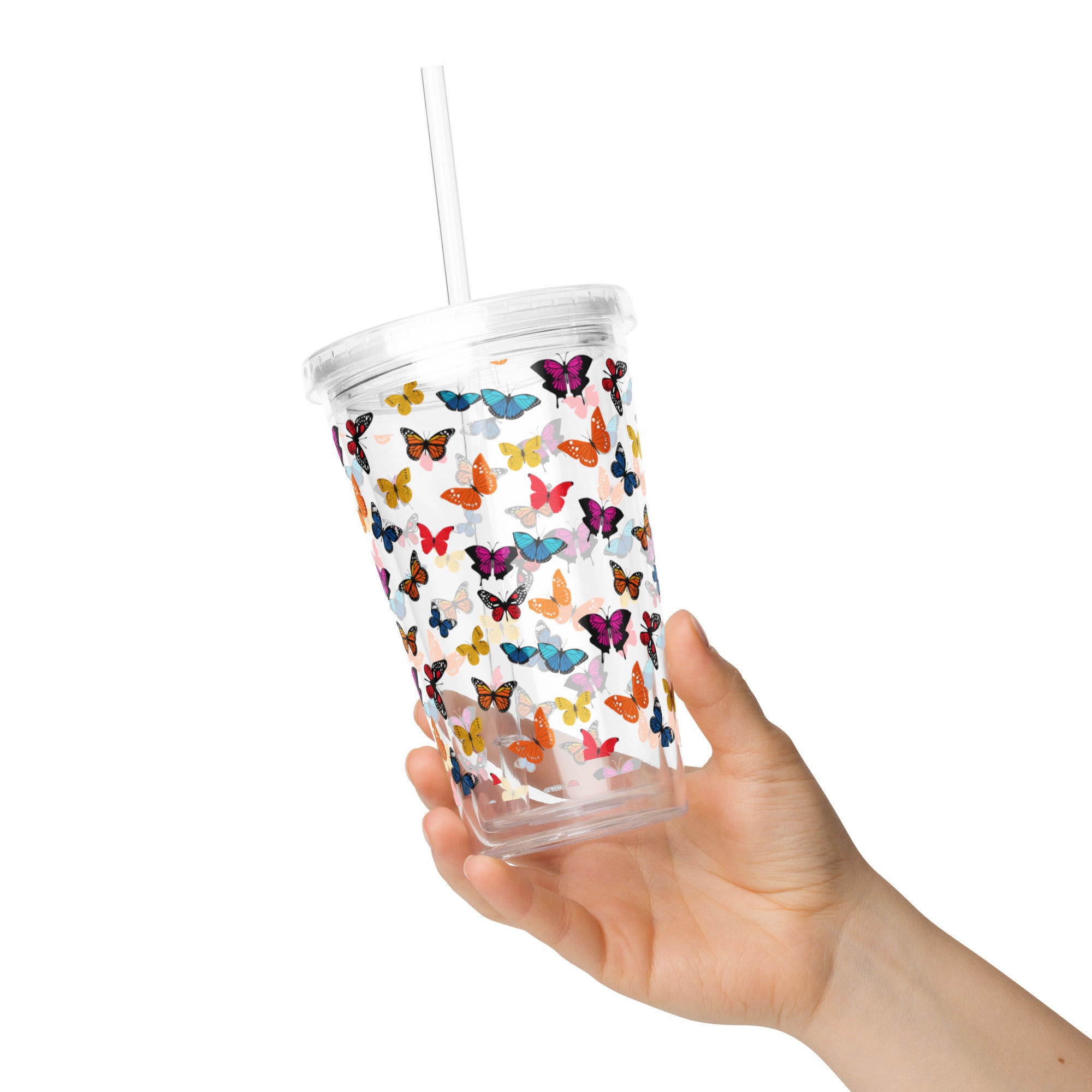 BPA-Free Clear Butterfly Tumbler, Plastic Drink Cup, Reusable Travel Tumbler, Eco-Friendly Cup, Gift for Him, Drinkware