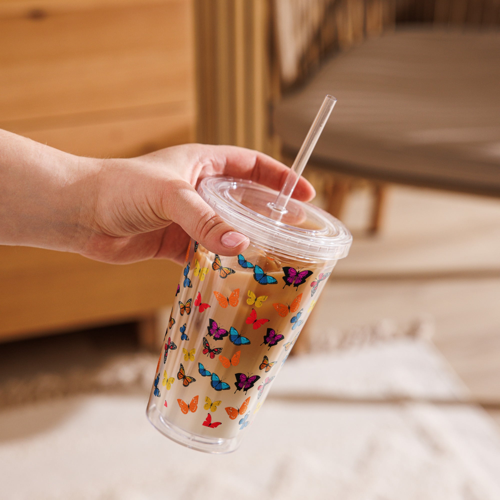 BPA-Free Clear Butterfly Tumbler, Plastic Drink Cup, Reusable Travel Tumbler, Eco-Friendly Cup, Gift for Him, Drinkware