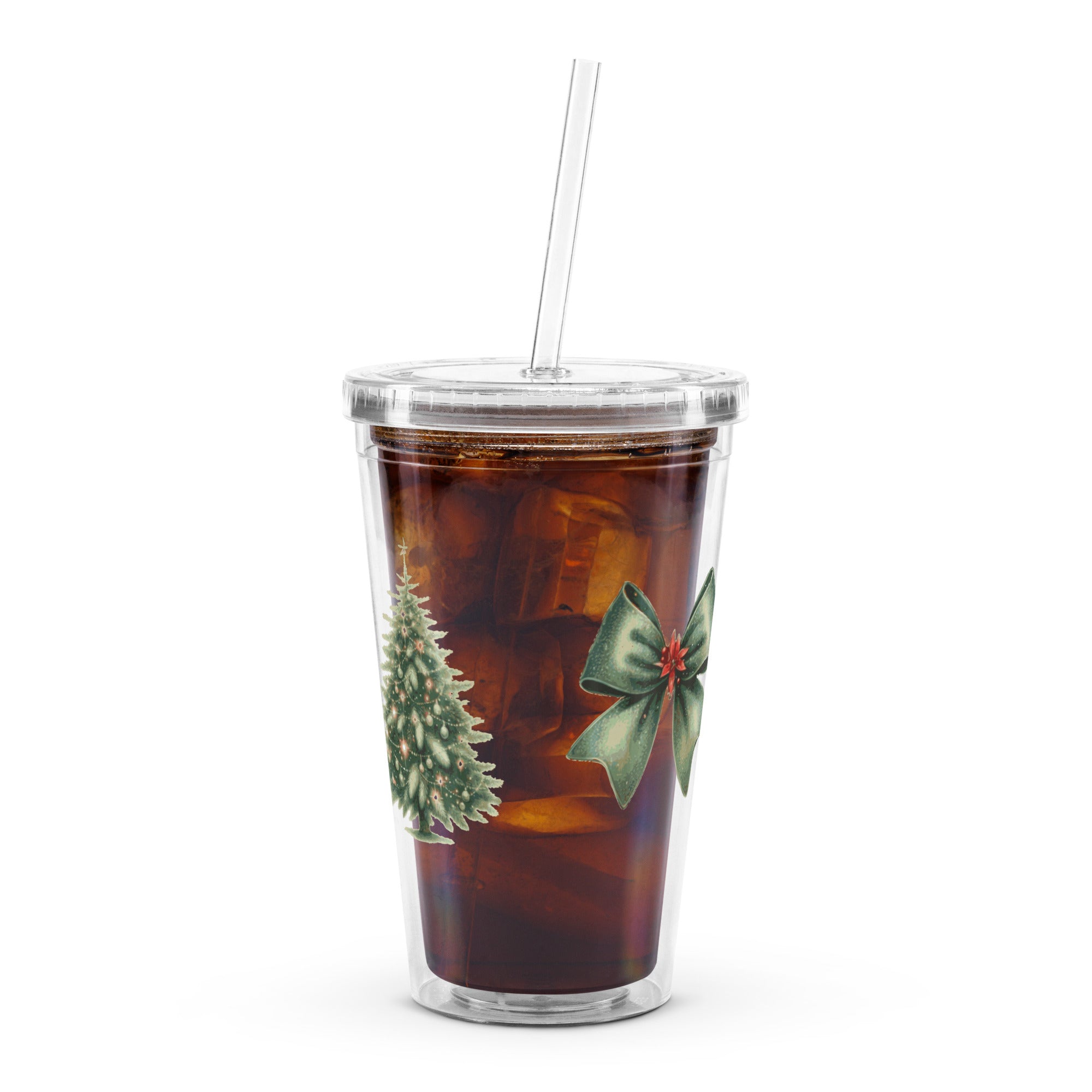 Clear Christmas Print Plastic Tumbler, RE-Usable Drink Cup