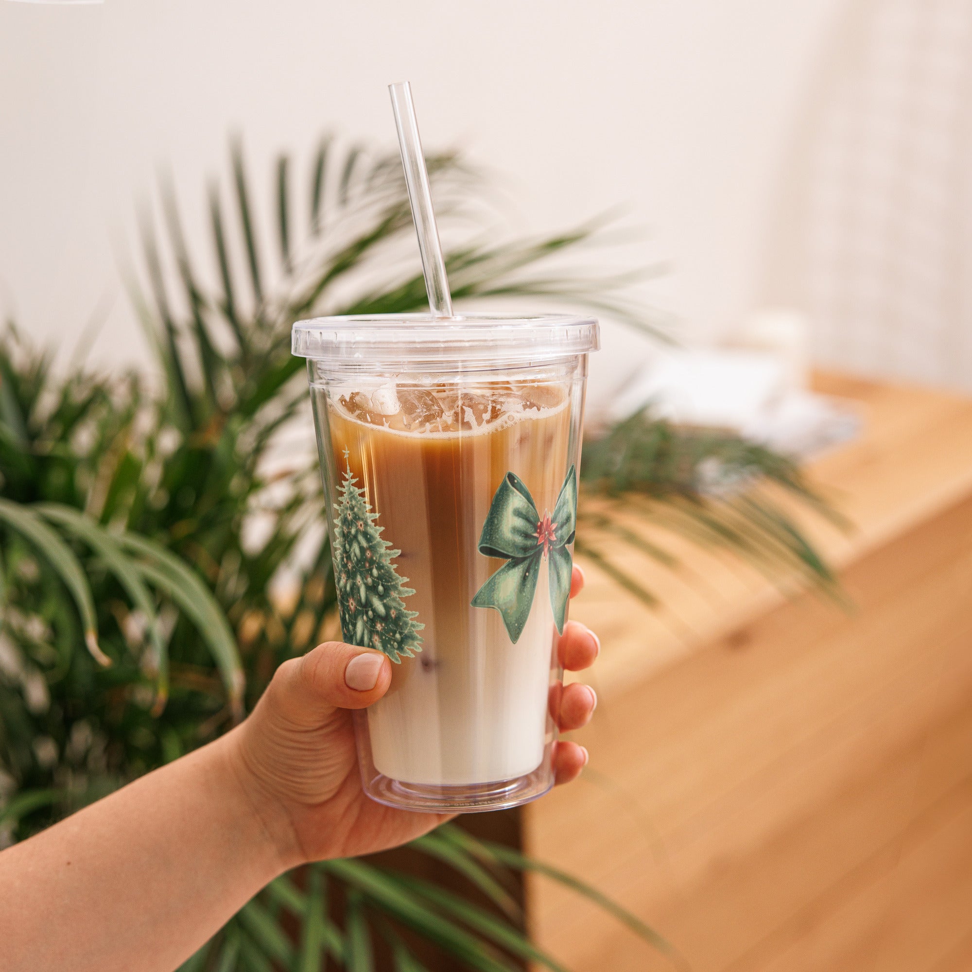 Clear Christmas Print Plastic Tumbler, RE-Usable Drink Cup