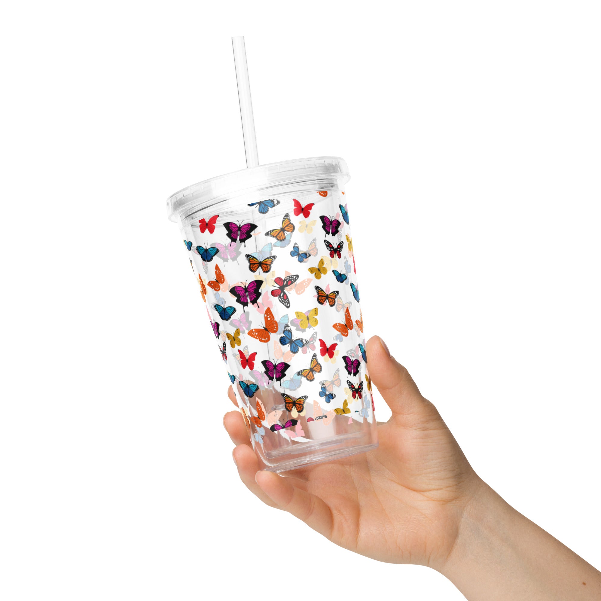 BPA-Free Clear Butterfly Tumbler, Plastic Drink Cup, Reusable Travel Tumbler, Eco-Friendly Cup, Gift for Him, Drinkware