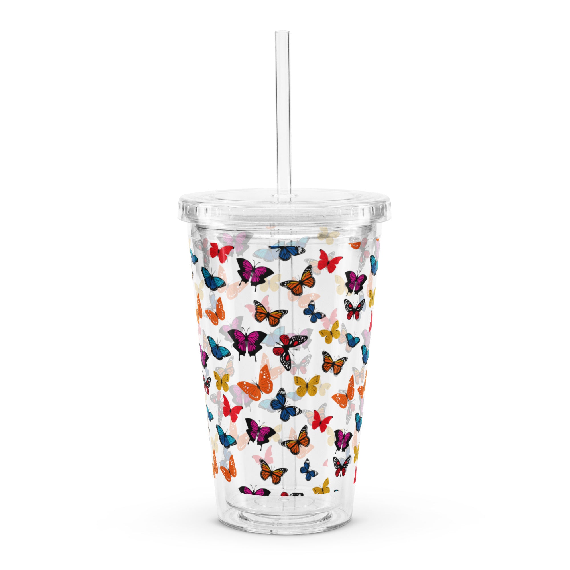 BPA-Free Clear Butterfly Tumbler, Plastic Drink Cup, Reusable Travel Tumbler, Eco-Friendly Cup, Gift for Him, Drinkware